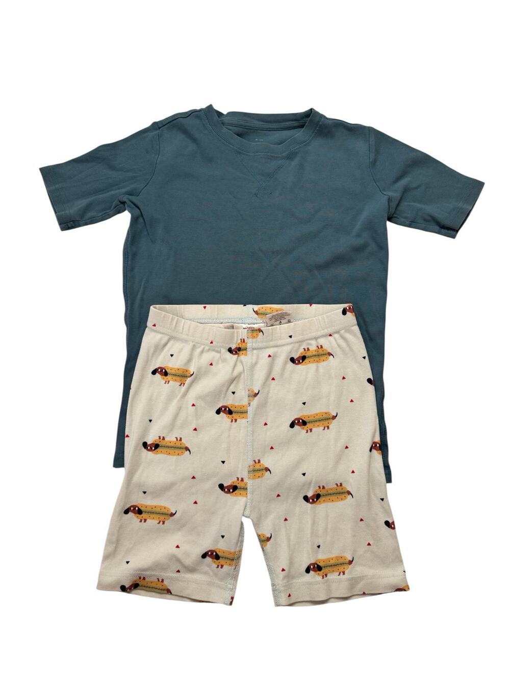 HANNA ANDERSSON + PRIMARY Hot Dog Short John Pajama Set Sz 10 140 Kids Blue